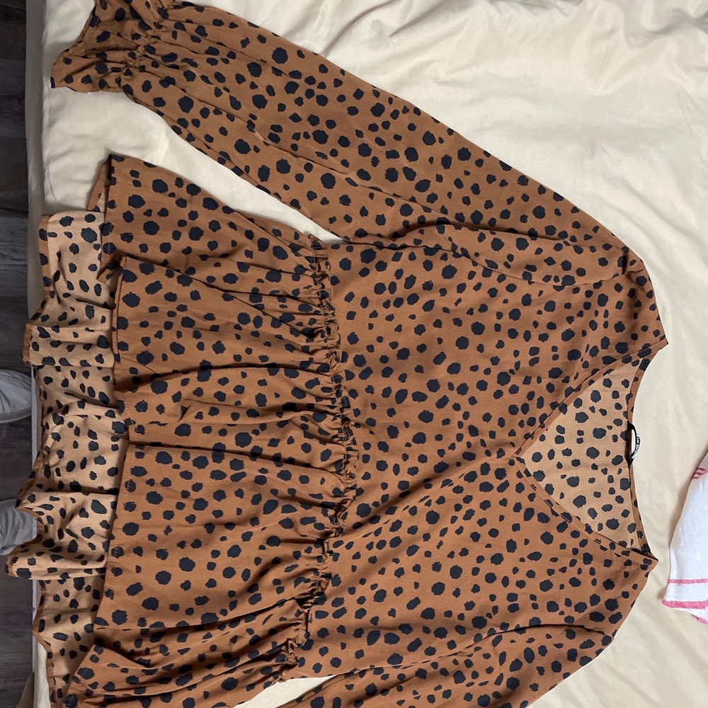 Shein brown Dalmatian blouse